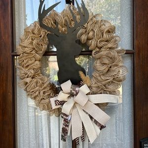 NWOT Custom Polypro Deco Mesh Rustic Deer Wreath